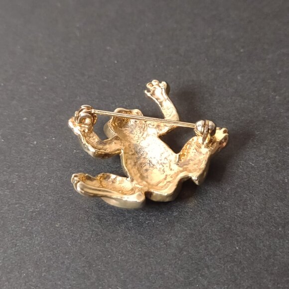 Little Gold Tone Frog Brooch With Green Eyes - Picture 12 of 12
